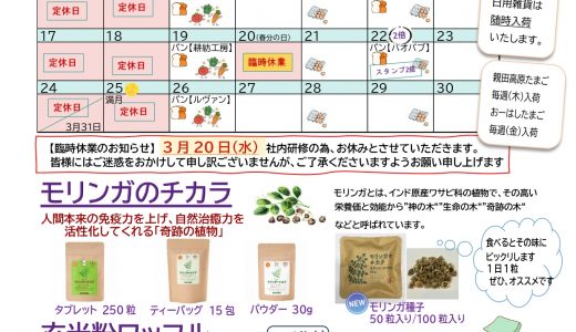 【実店舗】2024年3月お店カレンダー　